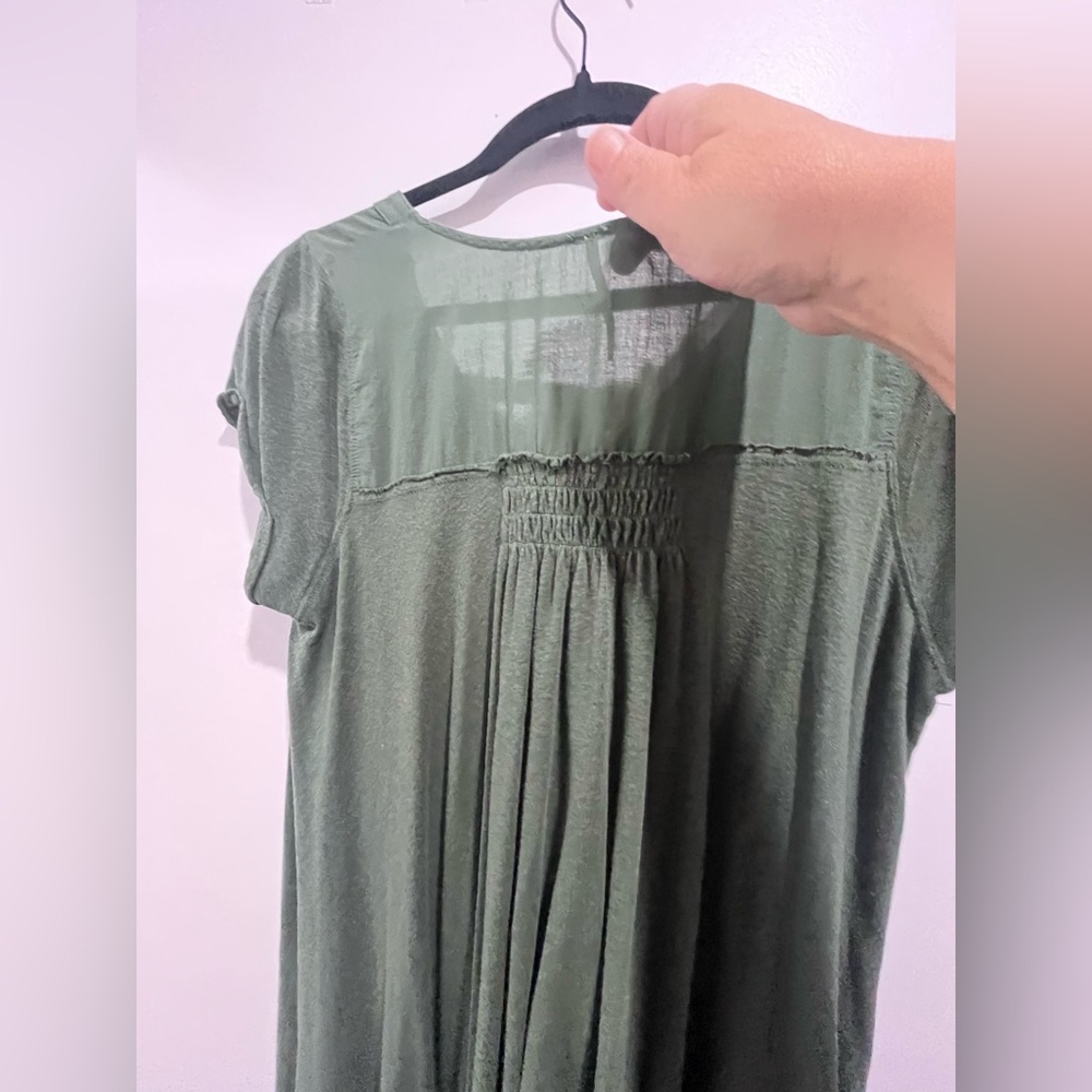 Free People Highland High Low Oversized Slouchy Tee Button Front Green Size S - Picture 6 of 8